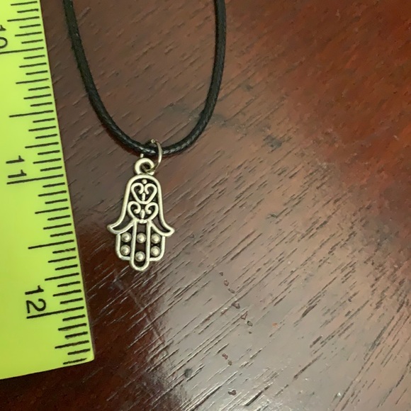 Silver hamsa pendant on black cord necklace - Picture 3 of 5